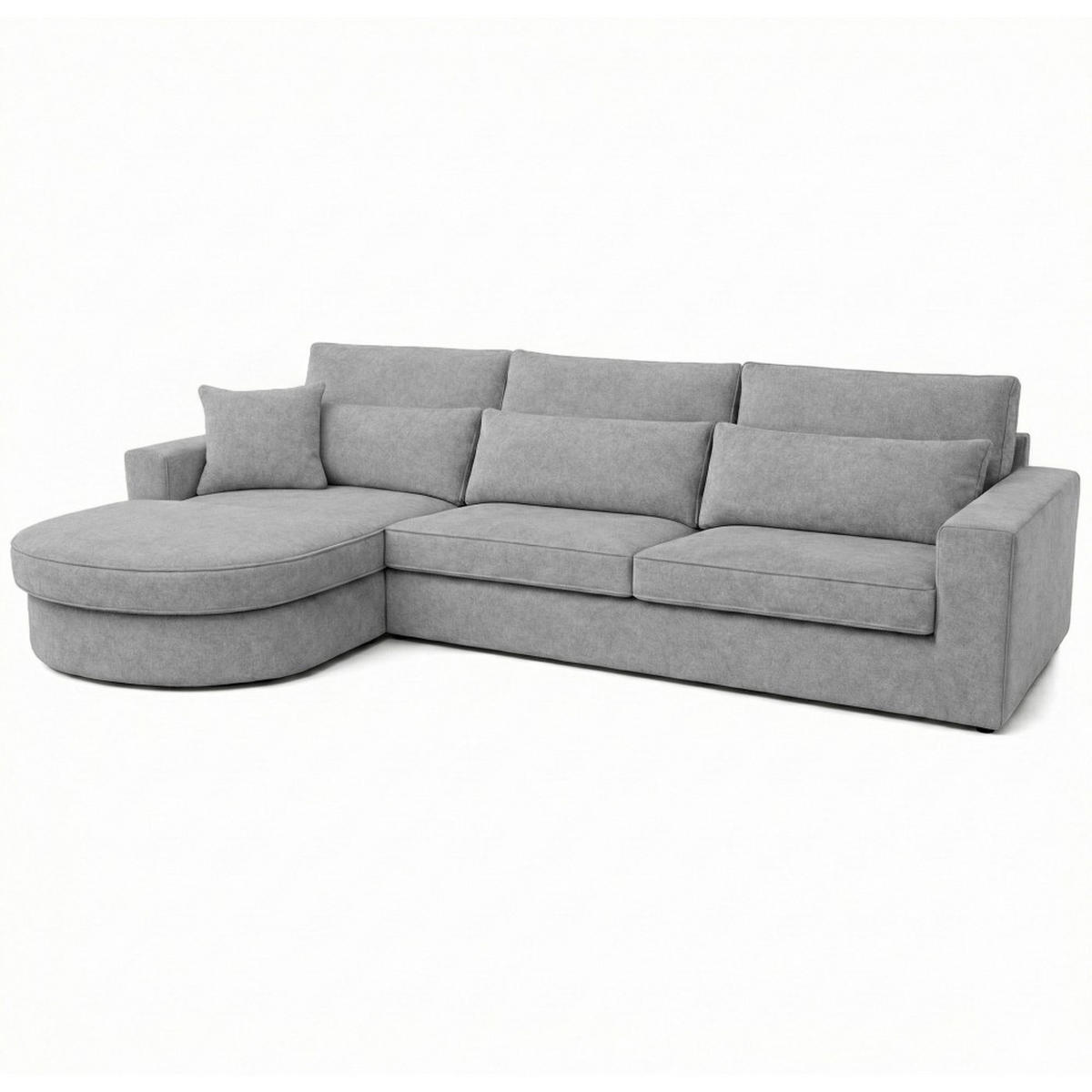ECKSOFA Pablo ohne Schlaffunktion, mit abgerundeter Ottomane, links, Hellgrau, Velourstoff - Grau, Textil (319/196cm) - Beautysofa