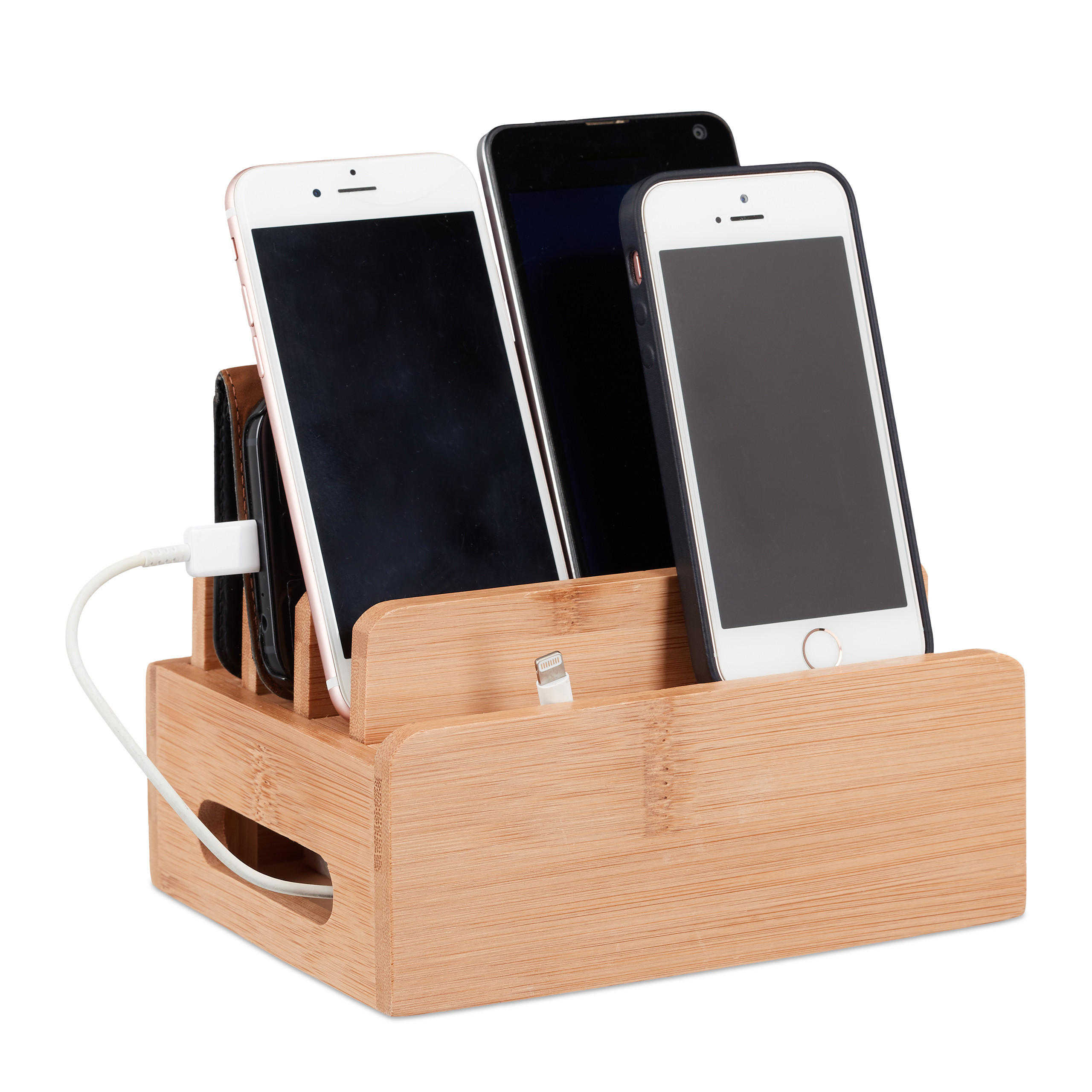 LADESTATION - Hellbraun, Holz (13/17/9cm) - Relaxdays