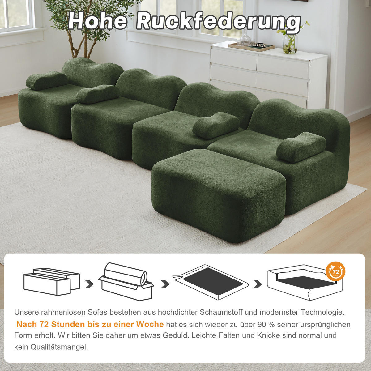 ECKSOFA 384/167/70 cm Grün aus Samt mit modularem Design - Grün, Textil (167/384cm) - OKMYHOME