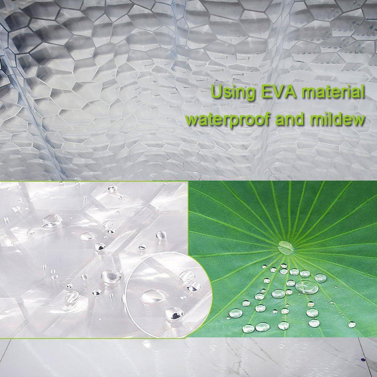 DUSCHVORHANG halbdurchsichtig EVA 3D wasserdicht waschbar schimmelresistent mit Ringen Badezimmer ohne PVC - Weiß, Textil (180/200cm) - MCBOSON