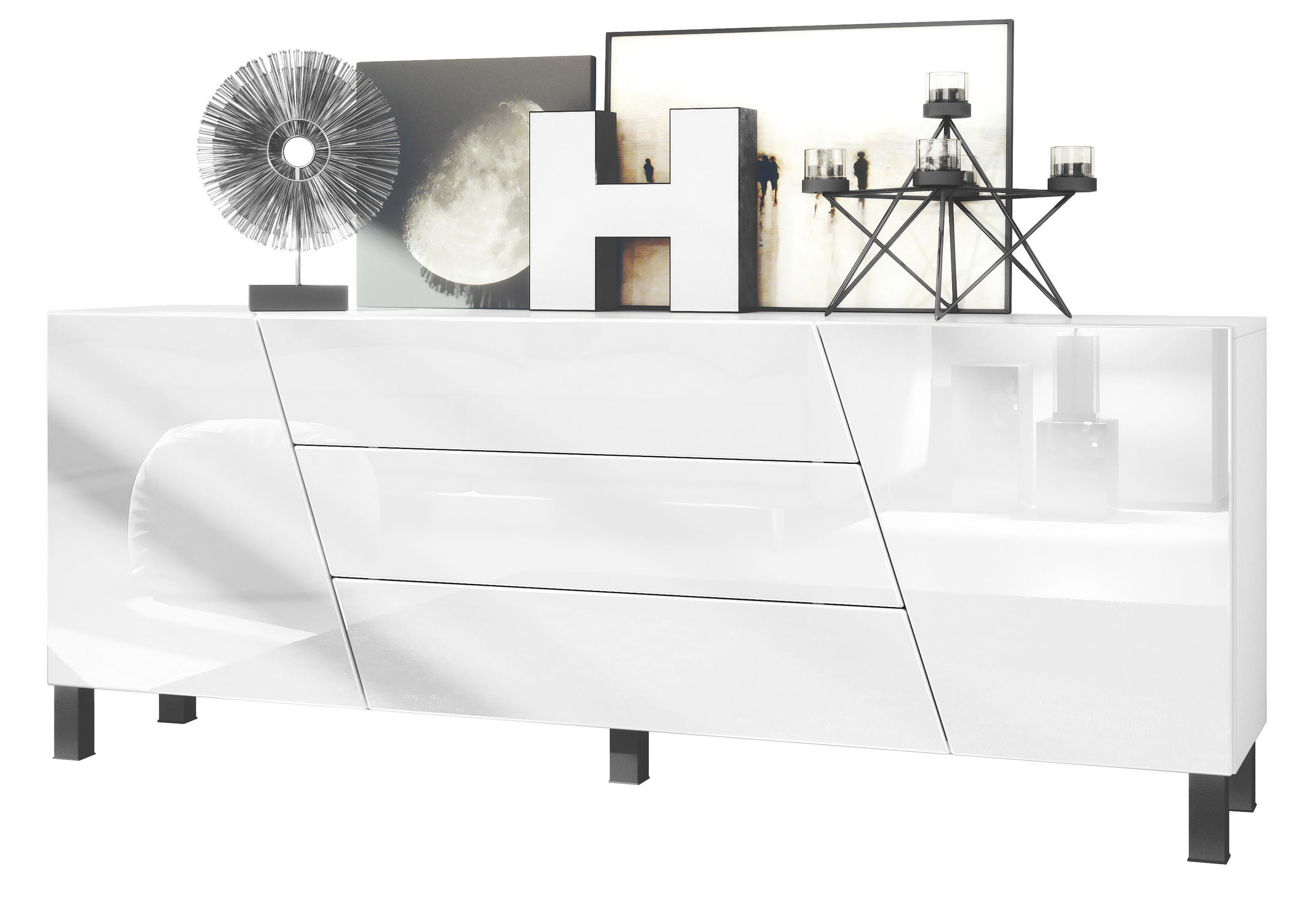 Vladon Sideboard Weiß Hochglanz 178x69.5x38.5 cm