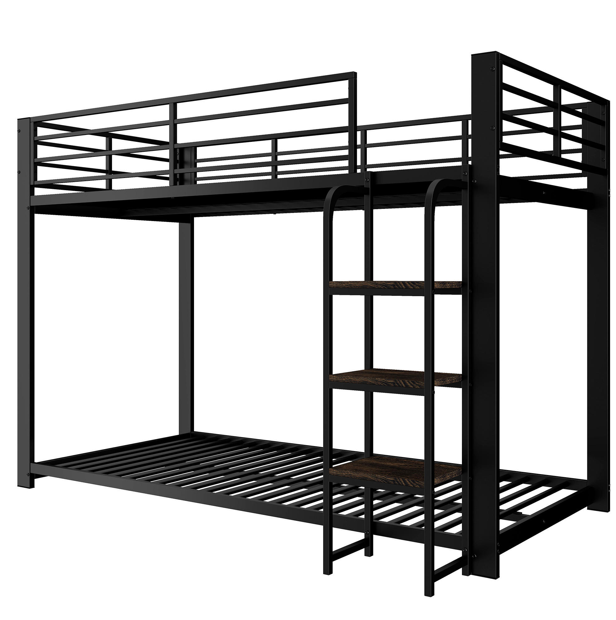 ETAGENBETT 90/200 cm aus Metall in Schwarz mit breiten Holzstufen - Schwarz, Metall (90/200cm) - Modenvie