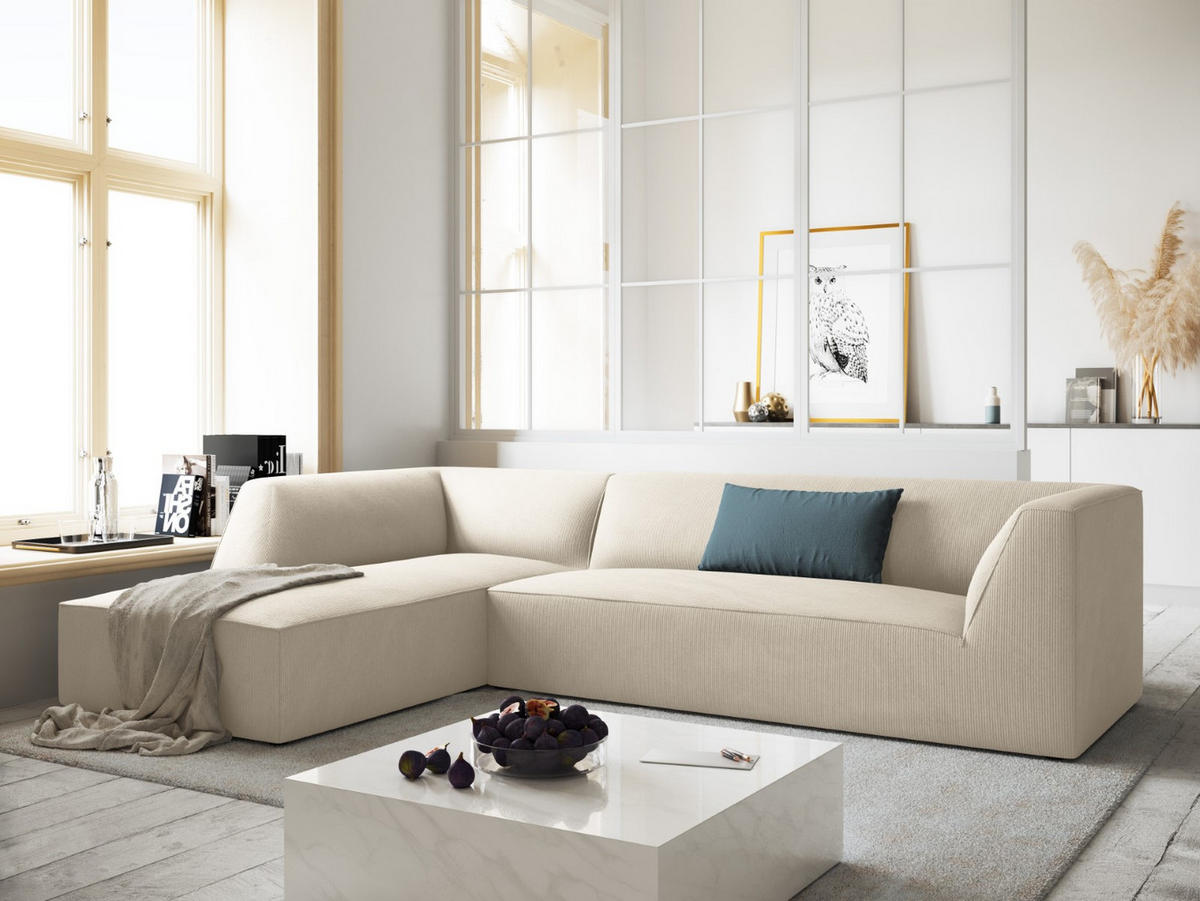 ECKSOFA links Ruby aus Cord leichtes beige 4 Sitzplätze - Beige, Textil (180/273cm) - Micadoni
