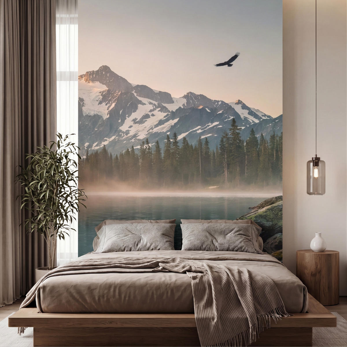 TAPETE - Berge - Wasser - Bäume - 200x300 cm - Multicolor, Papier (200/300cm) - OnlyWow