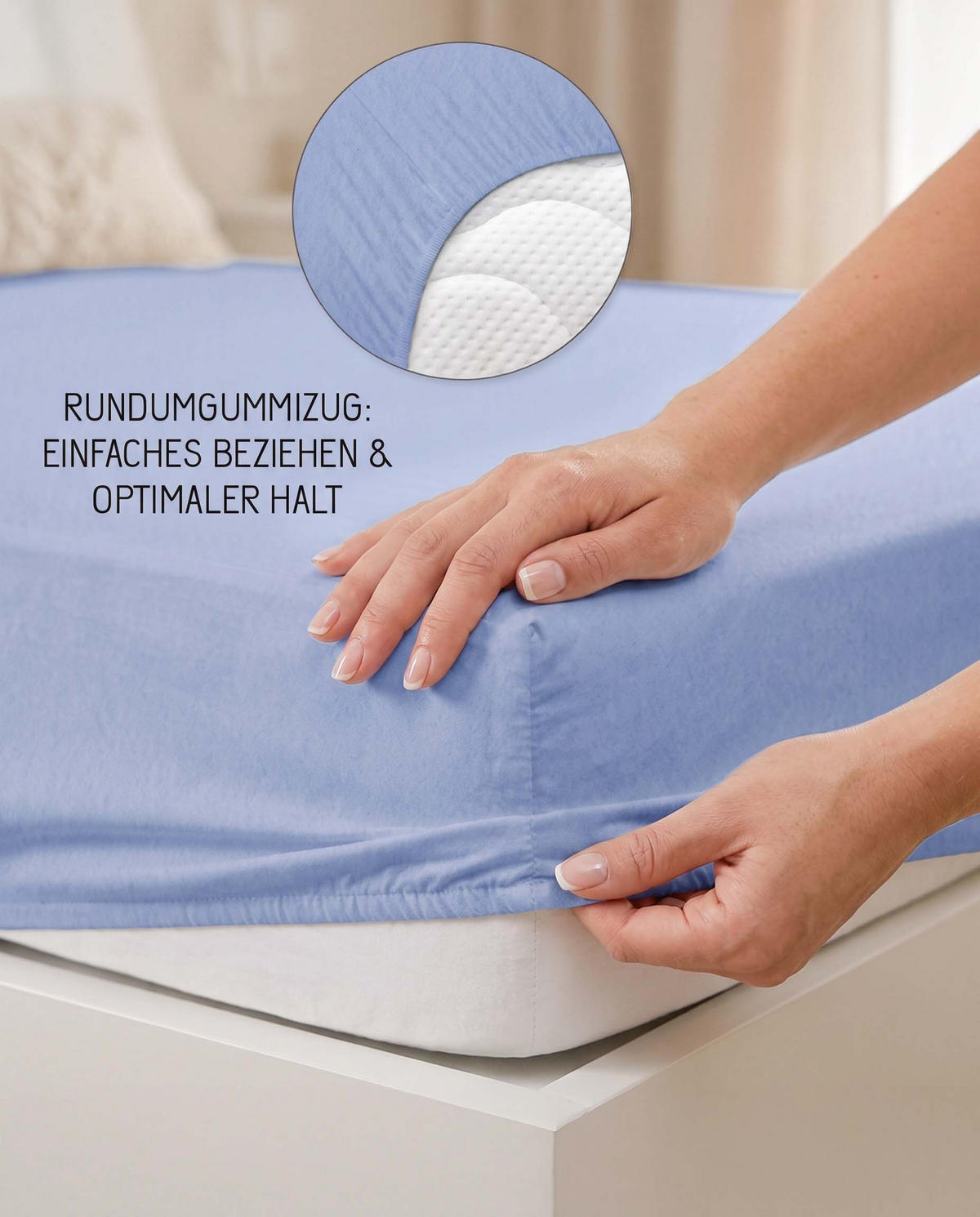 SPANNBETTTUCH Premium Biber blau, 180x200 cm - 200x200 cm - Blau, Textil (200/200cm) - biberna
