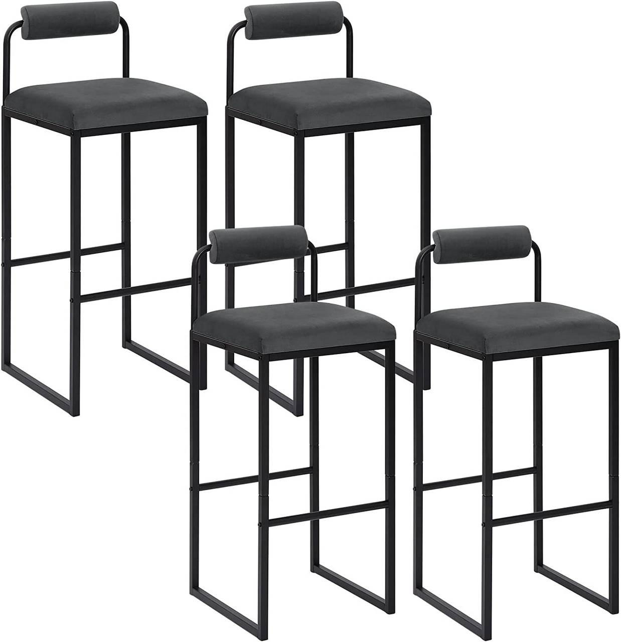 BARHOCKER 4er Set, Hochstuhl, Samt, Dunkelgrau - Dunkelgrau/Schwarz, Textil/Metall (39/95.5/38.5cm) - Woltu