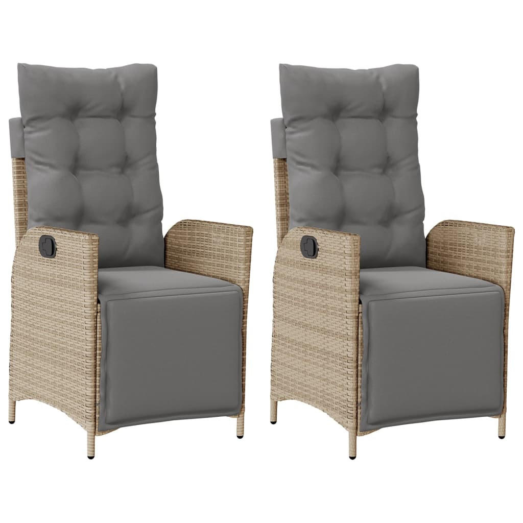 GARTENSESSEL Mit Fussteil 2 Stk. Verstellbar Poly Rattan - Beige, Kunststoff (61/93/57cm) - vidaXL