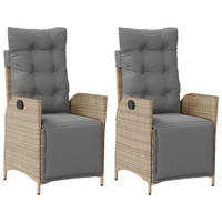GARTENSESSEL Mit Fussteil 2 Stk. Verstellbar Poly Rattan - Beige, Kunststoff (61/93/57cm) - vidaXL