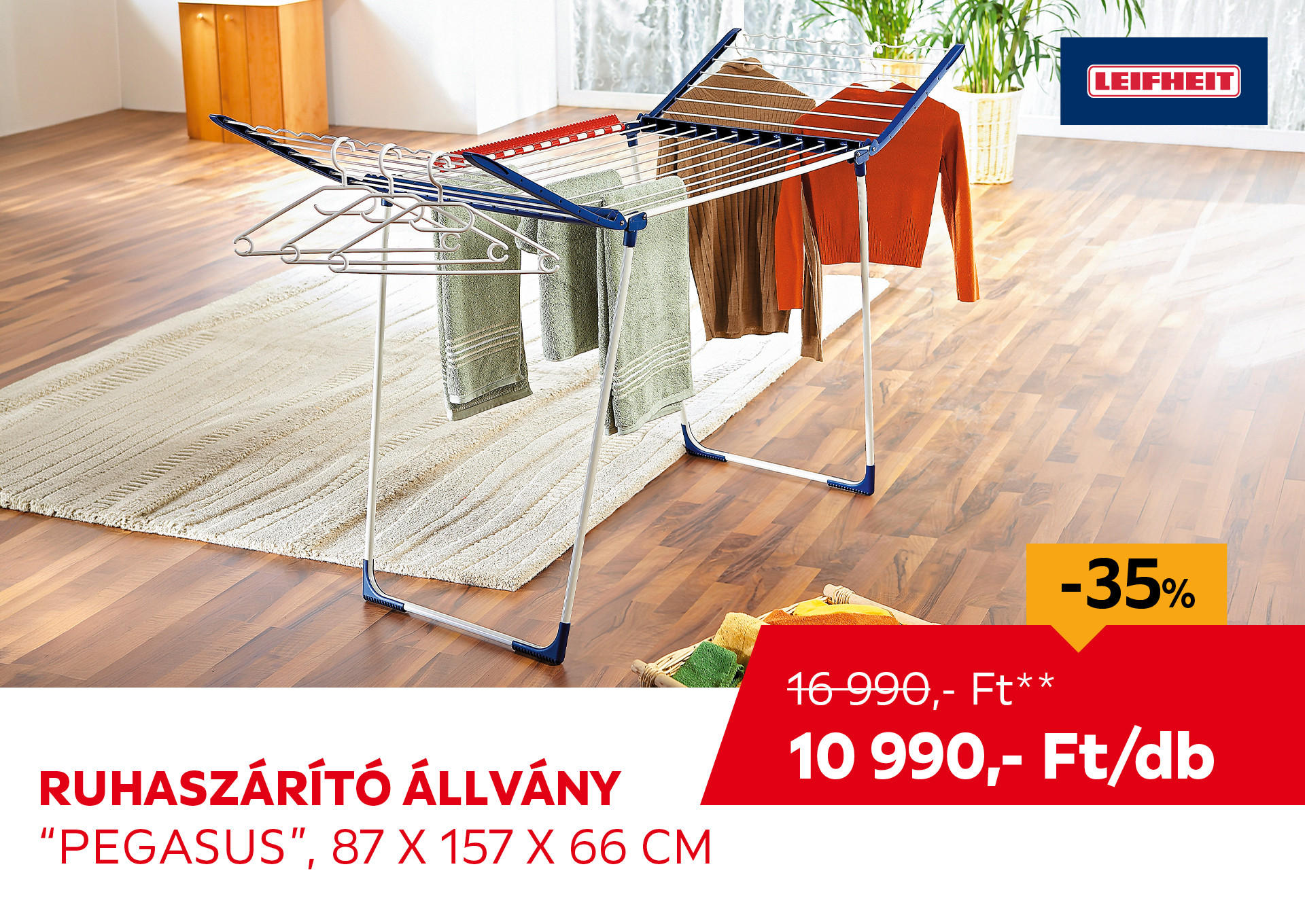 Ruhaszárító állvány "Pegasus", 87 x 157 x 66 cm Kiemelt termék 16990 Ft.- helyett 10990 Ft.-