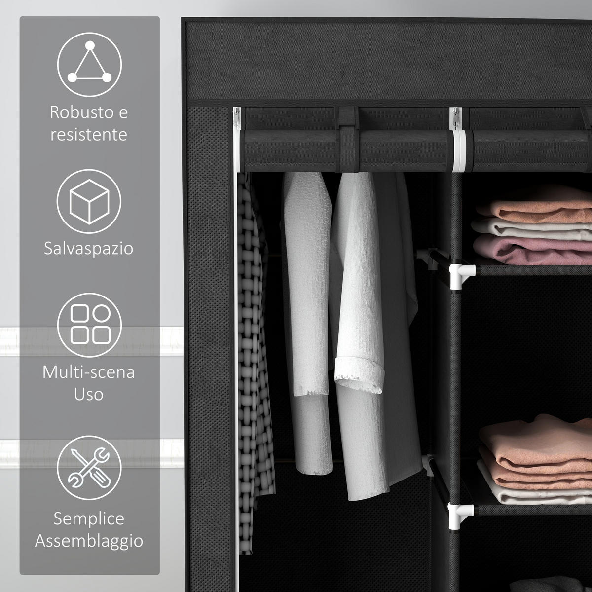 STOFFSCHRANK Schwarz 1 Stück - Schwarz, Metall (125/162.5/43cm) - GiPP