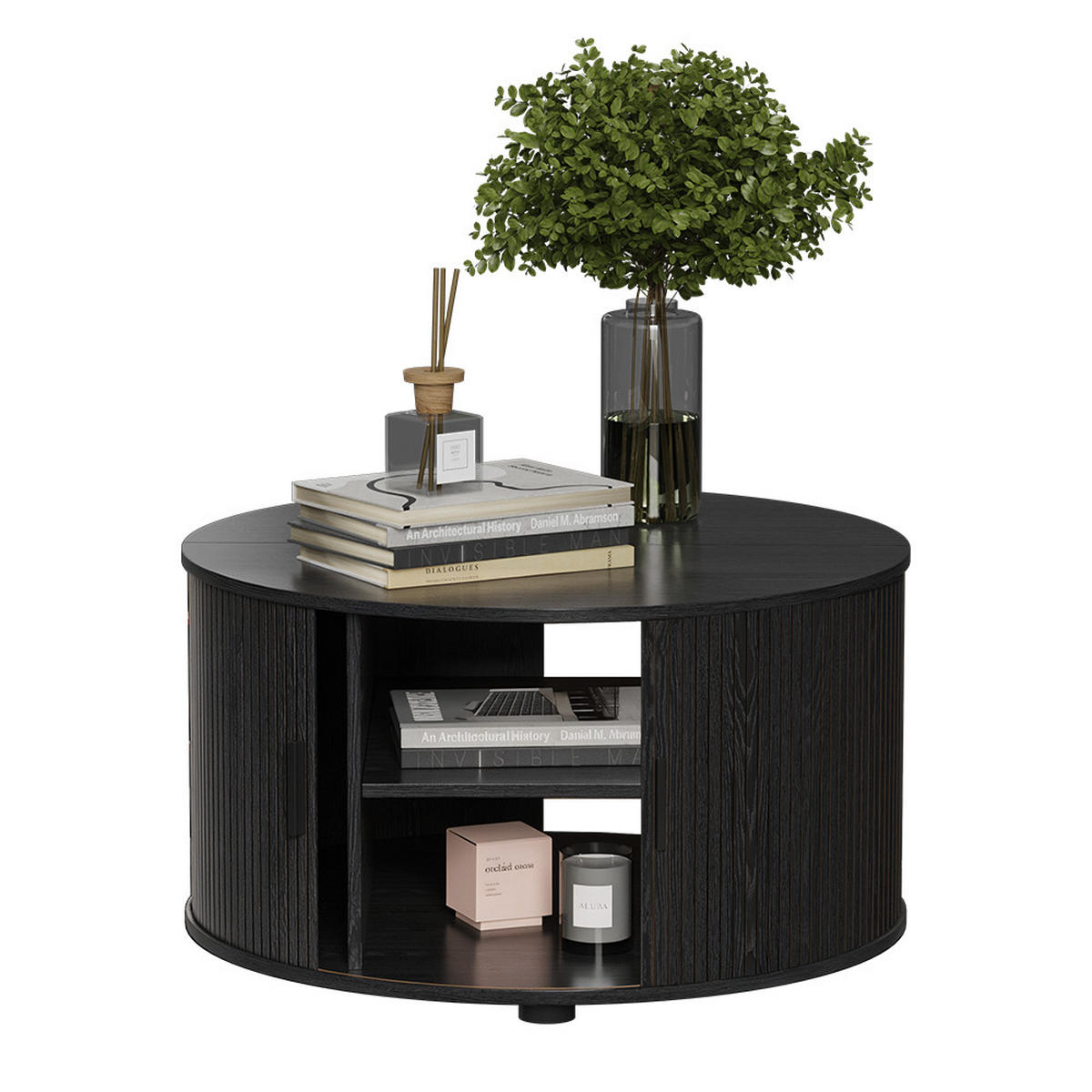 COUCHTISCH Selva Schwarz 80 x 80 cm mit Schiebetür - Schwarz, Holzwerkstoff (80/80/45cm) - Vicco
