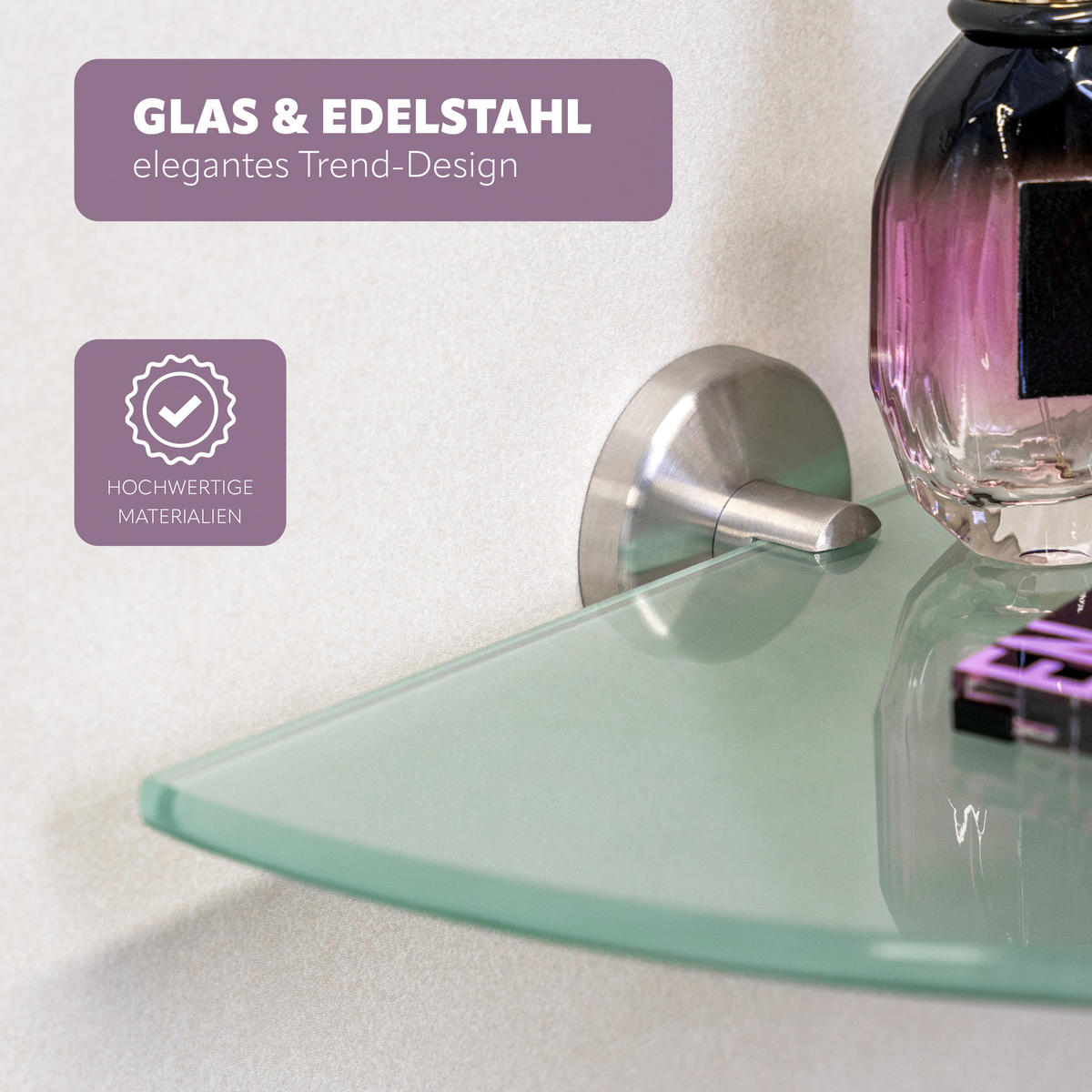 GLAS-ECKABLAGE PIAZZA, Edelstahl, matt - Edelstahlfarben, Metall (35/6/25cm) - bremermann