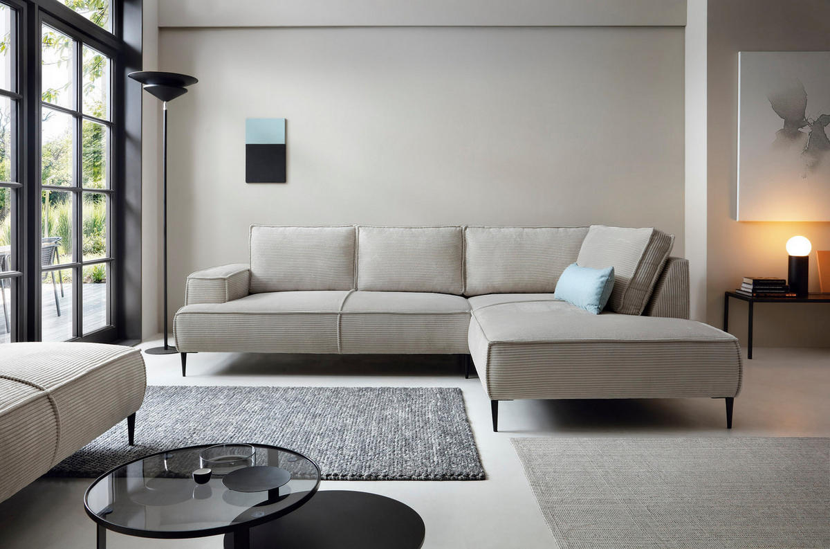 SCHLAFSOFA 275 cm L-Form Harmonia mit Beinen, Rechts, Hellgrau - Hellgrau, Holz (195/275cm) - Emporius