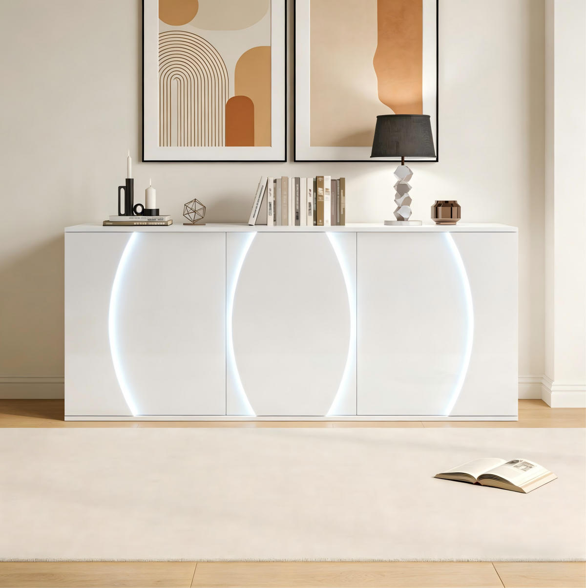 SIDEBOARD 150/40/70 cm Weiß aus Spanplatte mit LED-Beleuchtung - Weiß, Holzwerkstoff (40/70/150cm) - OKMYHOME