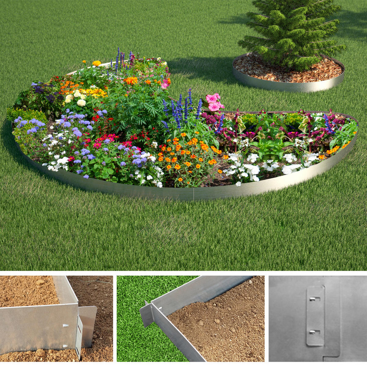 RASENKANTE Silber 100 x 18 cm 10 Meter - Silberfarben, Metall (100/18/0.7cm) - OK-Living