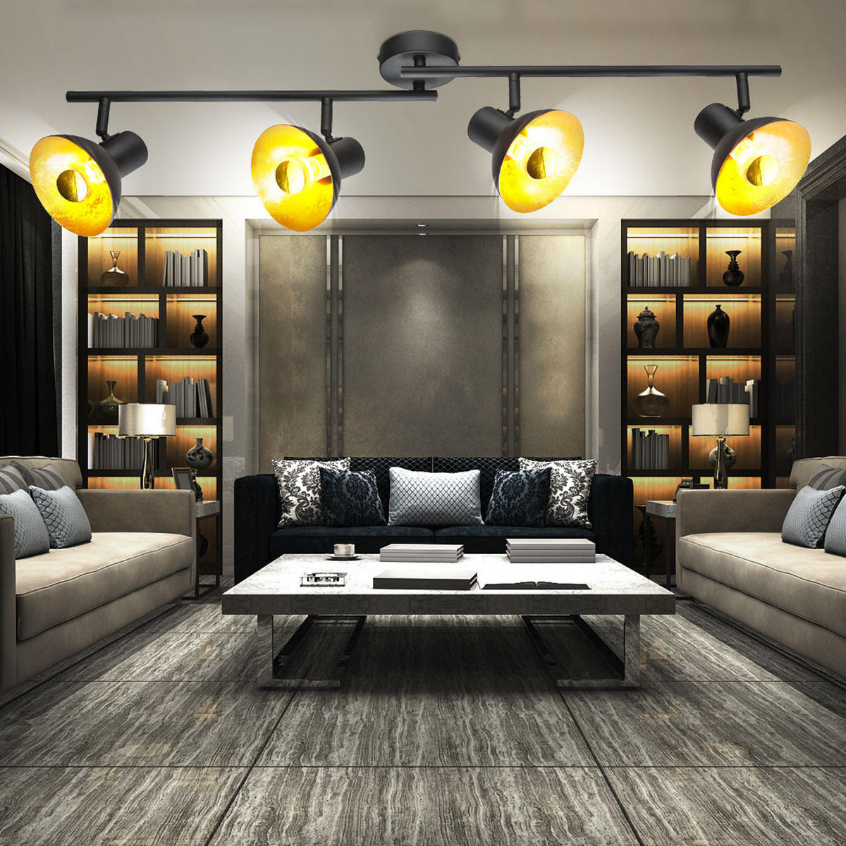 LED DECKENLEUCHTE Metall Schwarz Gold - Schwarz, Metall (85/12/17.6cm) - Globo Lighting