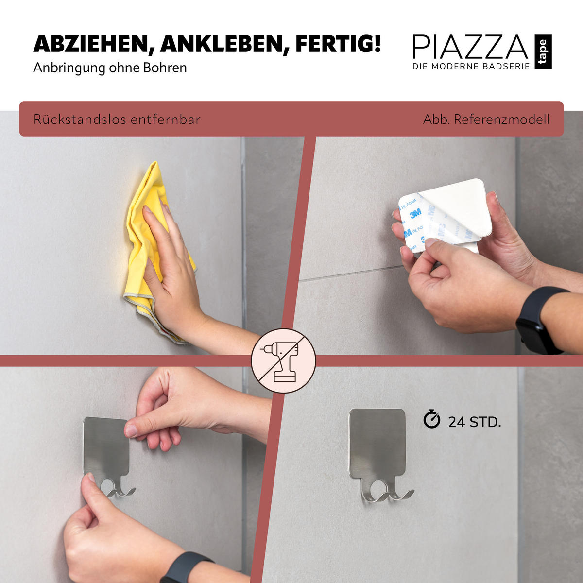 DUSCHABZIEHER PIAZZA TAPE schwarz - Edelstahlfarben, Metall (26.5/17.5/2.5cm) - bremermann