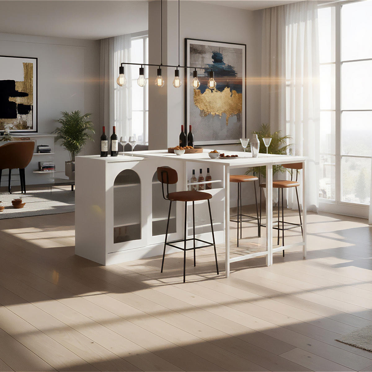 STEHTISCH Weiß Holzoptik|Ausziehbar|360° Drehbar mit Stauraum - Weiß, Holzwerkstoff/Metall (40/121.5/76.7cm) - Urban Meuble