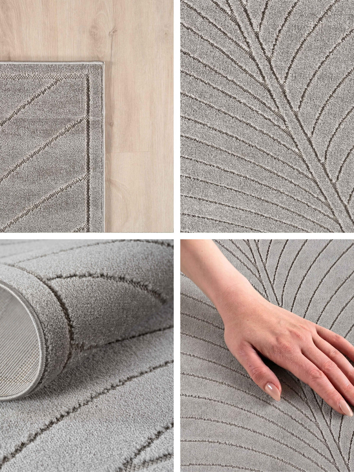 LÄUFER Outdoor, Fußbodenheizung-geeignet, mit Blattmotiv, aus Polypropylen, ENGADIN in Silbergrau, 80 x 150 cm - Grau, Textil (80/150cm) - KADIMA DESIGN