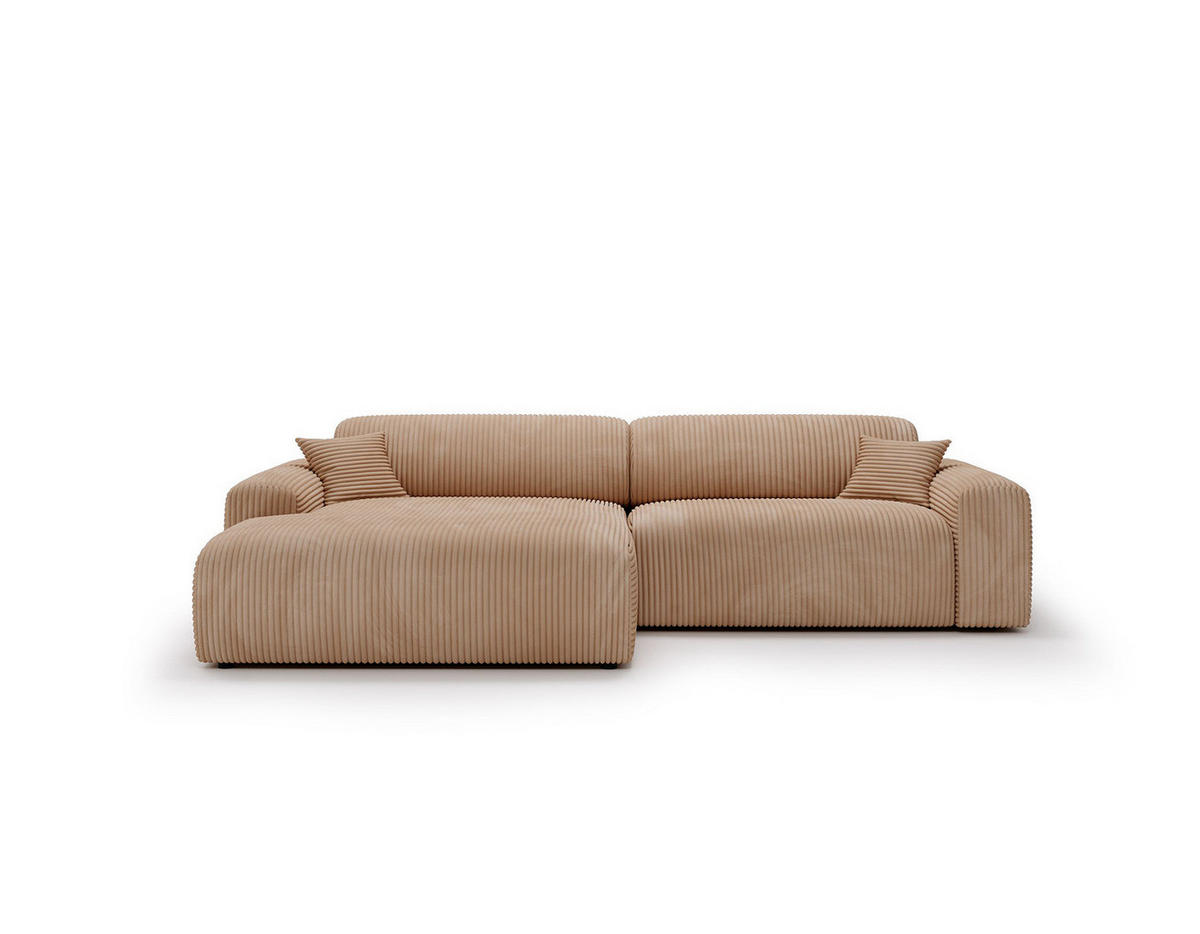 ECKSOFA mit Longchair - Cord - Hellbraun/Schwarz, Kunststoff/Textil (284/178cm) - home24