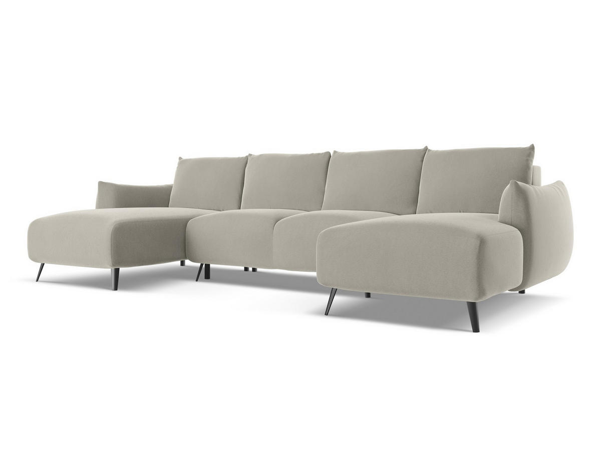 WOHNLANDSCHAFT Samt Stoff Creme - Perlmutt/Creme, Textil/Metall (317/86/162cm) - Makamii