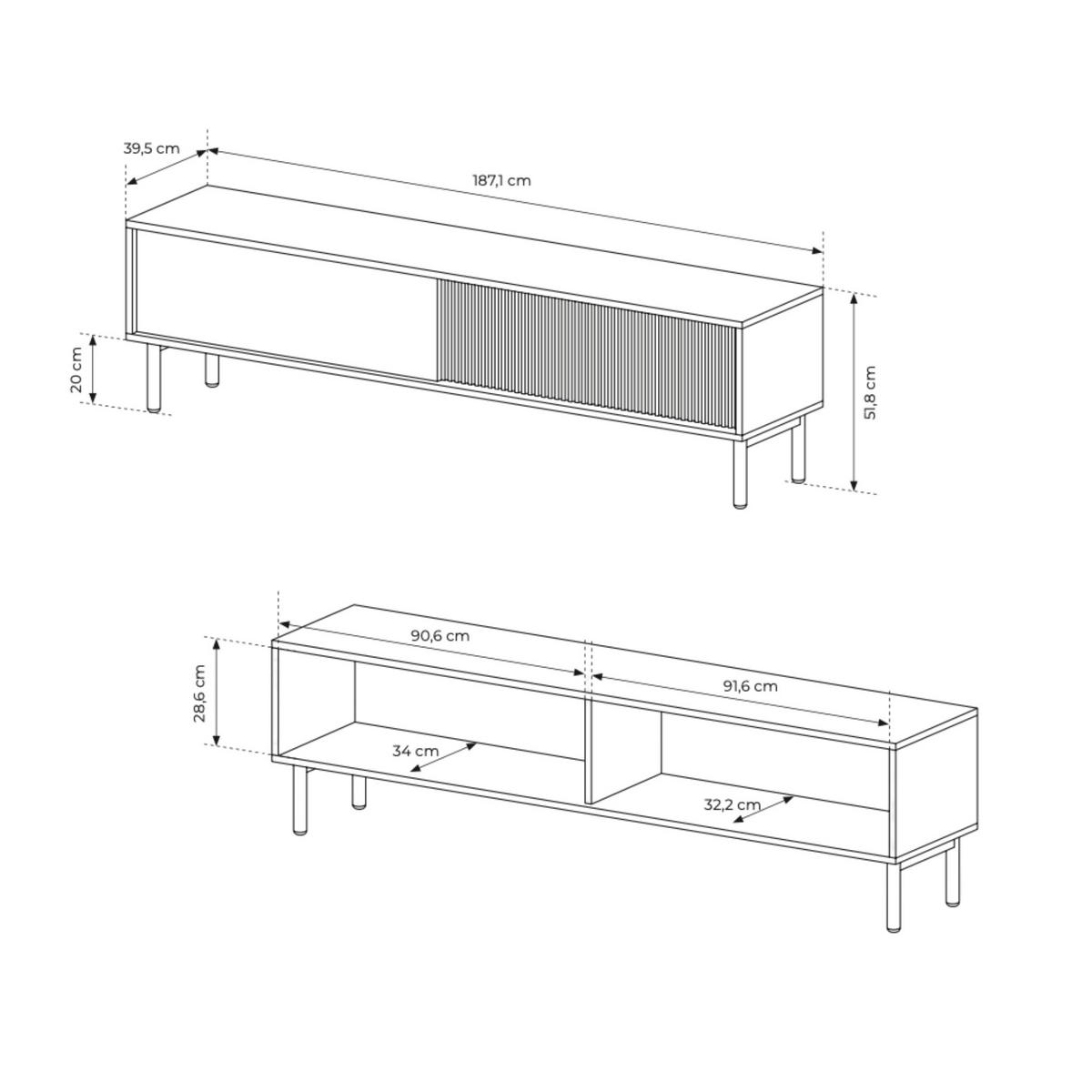 TV-SCHRANK, Eiche Cremona, 187,1 x 51,8 x 39,5 cm - Beige, Holzwerkstoff (187.1/51.8/39.5cm) - 3XE LIVING