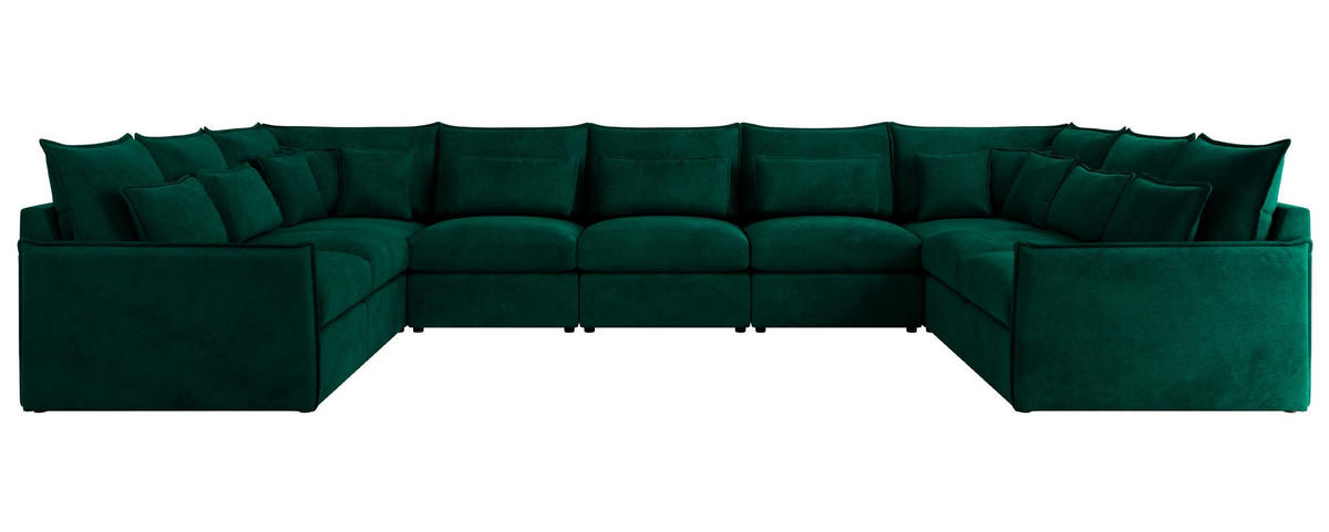 WOHNLANDSCHAFT VERSO U 9M Dunkelgrün Velvet - Dunkelgrün/Schwarz, Kunststoff/Textil (442/93/270cm) - MKS