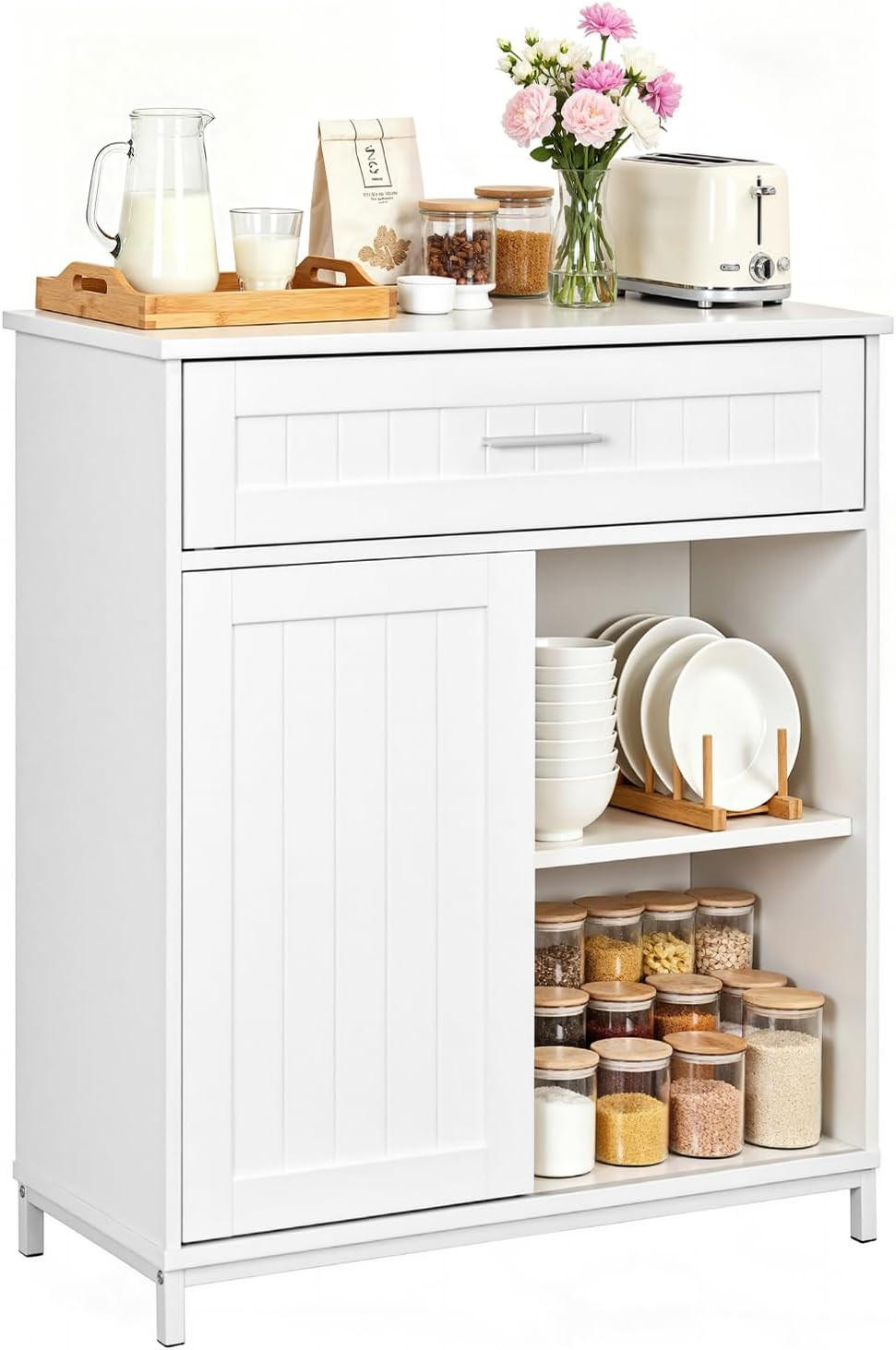 SIDEBOARD Küchenschrank mit Schiebetür 70x 80,2 x 30 cm Weiß - Weiß, Holzwerkstoff/Metall (70/80/30cm) - Woltu