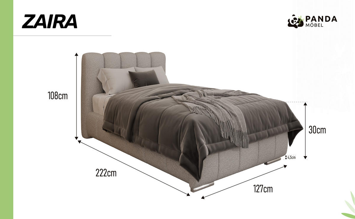 POLSTERBETT Zaira 100x200cm – Elegantes Polsterbett für modernen Wohnstil , ZONIERTE MULTI-TASCHEN-FEDERKERN (24cm), Sandfarben - Sandfarben, Holz (100/200cm) - Panda Möbel