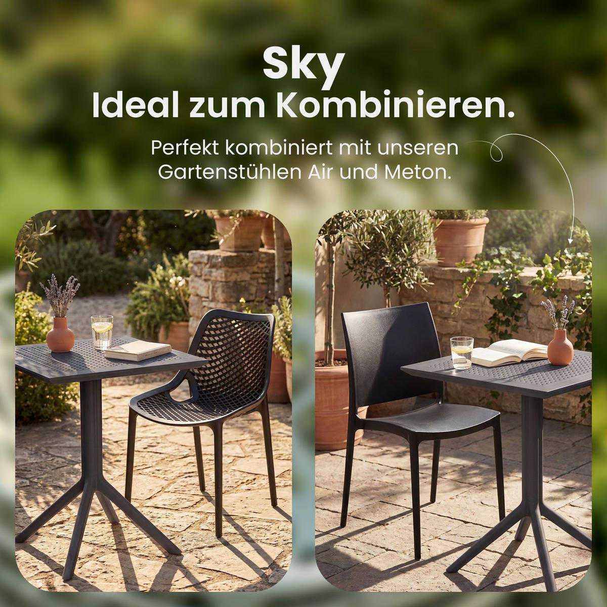 GARTENTISCH eckig 60/60/74 cm Kunststoff schwarz - Schwarz, Kunststoff (60/60/74cm) - CLP