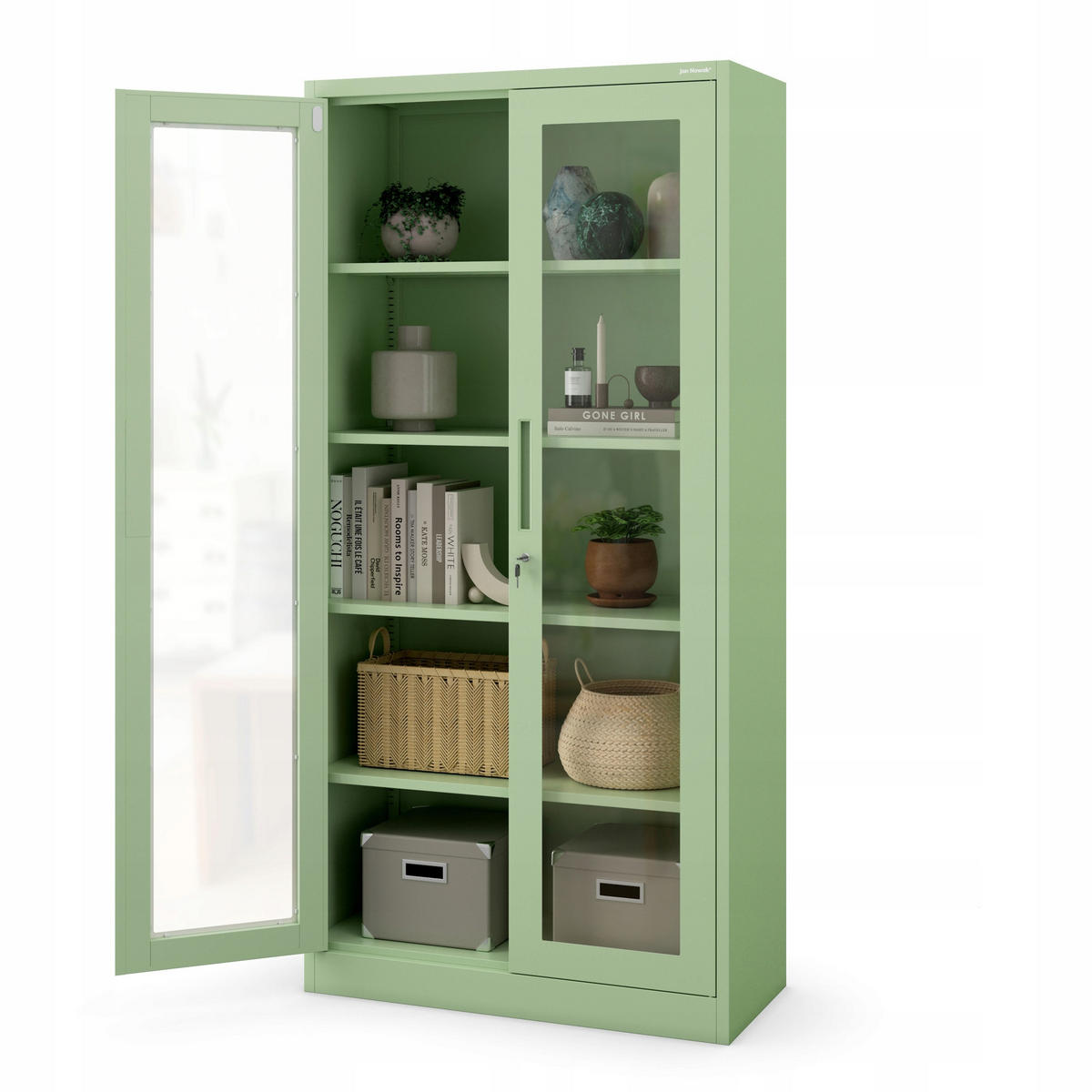 VITRINE mit Glastüren AMELIA 185x90x40 cm - Grün, Metall (90/185/40cm) - Jan Nowak