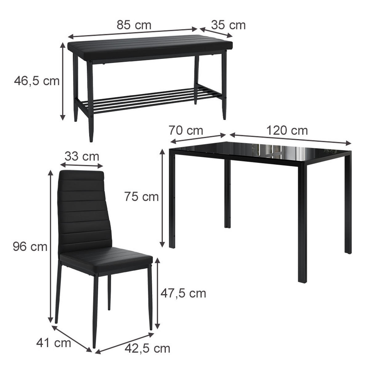 ESSTISCH-SET Grand Schwarz 120 x 70 cm 4-teiliges Set - Schwarz, Metall (120/75/70cm) - Vicco