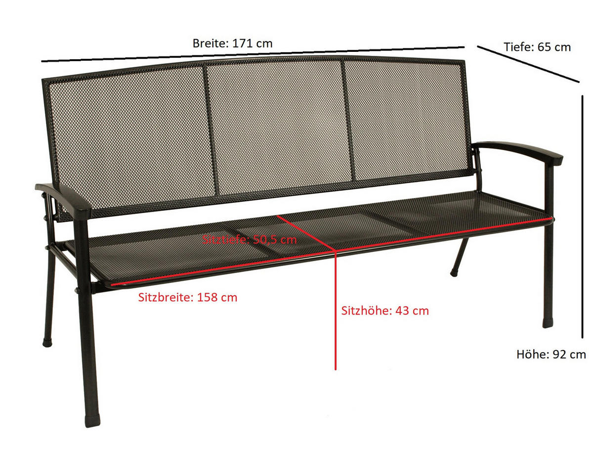 GARTENBANK Roma 3-Sitzer aus Streckmetall - Grau, Metall (171/92/65cm) - TPFGarden