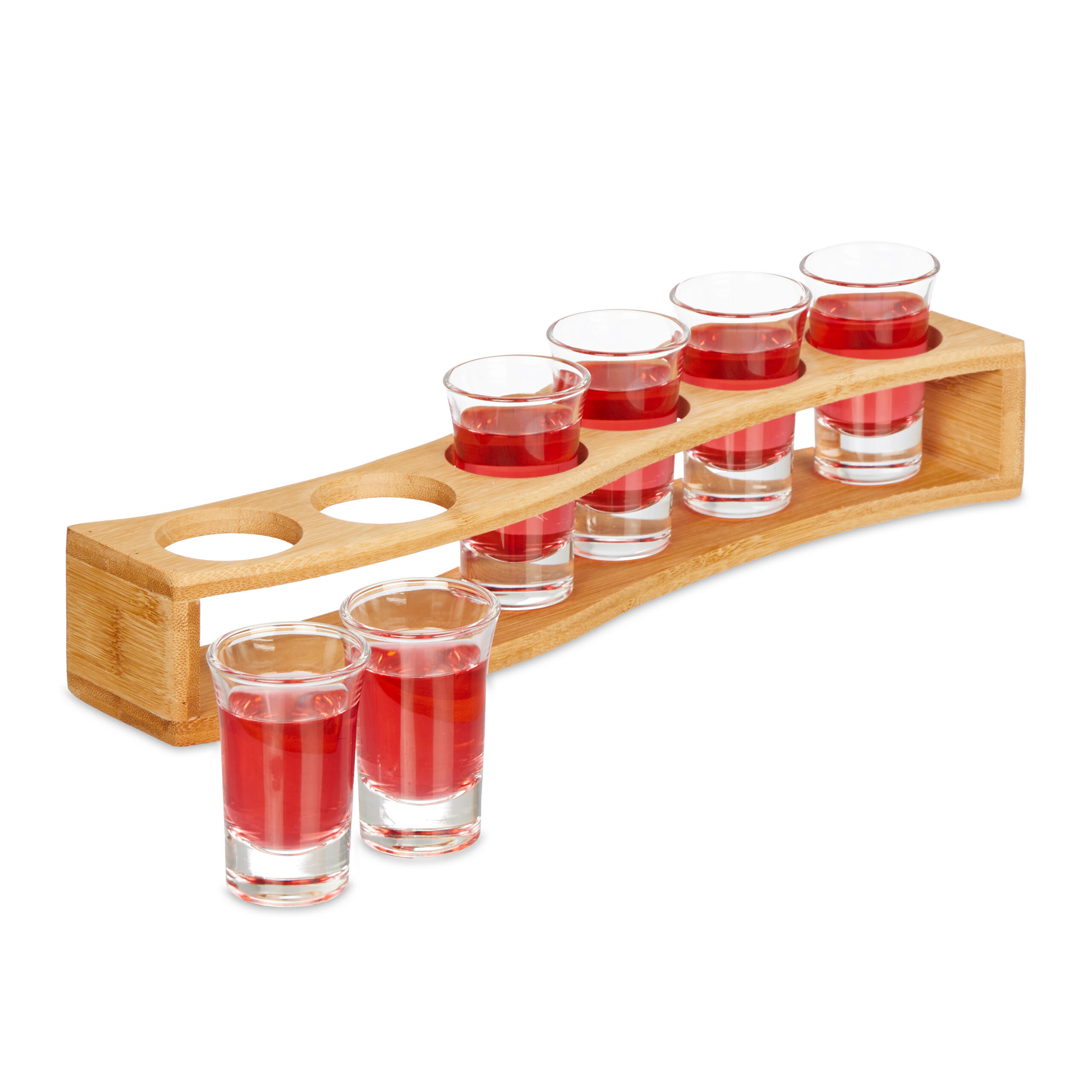 Relaxdays PODNOS Přírodní bambus na panáky s 6-ks skleničkami 33 cm