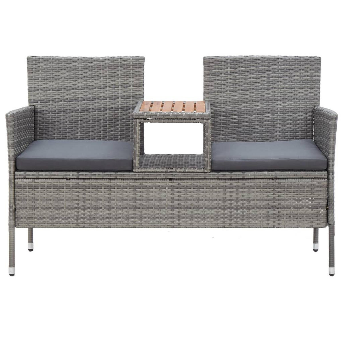 2-SITZER-GARTENBANK mit Teetisch 143 cm Poly Rattan Grau - Grau, Kunststoff (143/88/65cm) - furnicato