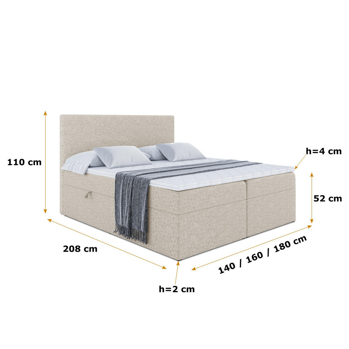 BOXBETT mit H3-Matratze und Lattenrost - LUKI - 140x200 Beige - Beige, Holzwerkstoff (140/200cm) - ALTDECOR