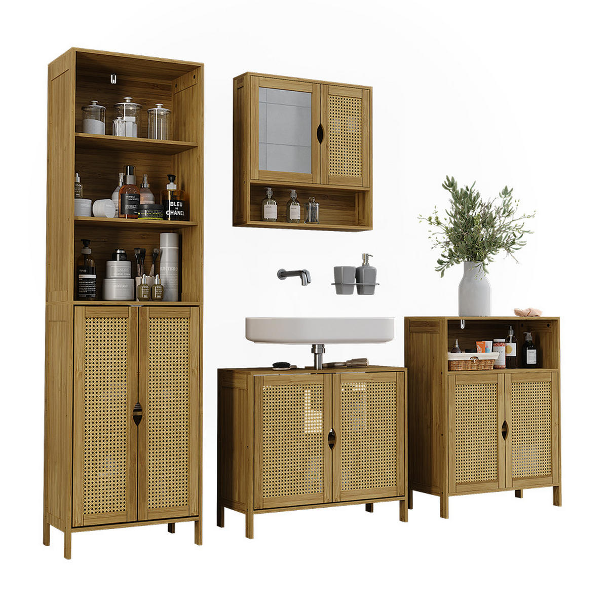 KOUPELNOVÝ NÁBYTEK Liora Bambus 4 díly - zelená barva, kompozitní dřevo (60/80/29cm) - Vicco