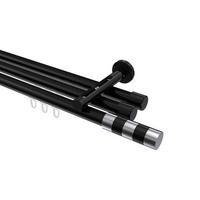 INNENLAUF-GARDINENSTANGEN-SET Siteno Mavell 260 cm (geteilt in 2 x 130 cm), 3-läufig, 20 mm Ø Schwarz - Chromfarben/Schwarz, Metall (260cm) - INTERDECO
