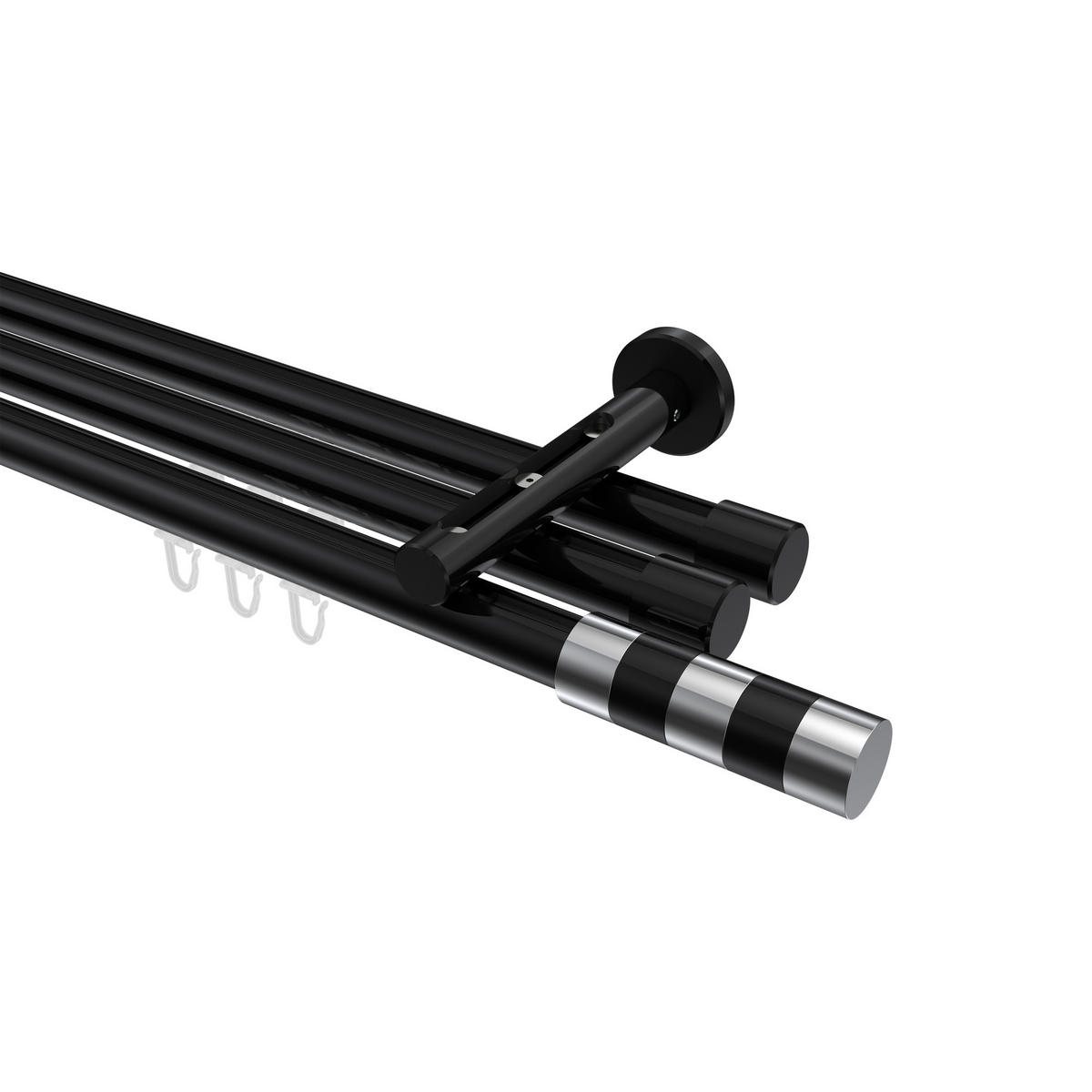 INNENLAUF-GARDINENSTANGEN-SET Siteno Mavell 260 cm (geteilt in 2 x 130 cm), 3-läufig, 20 mm Ø Schwarz - Chromfarben/Schwarz, Metall (260cm) - INTERDECO
