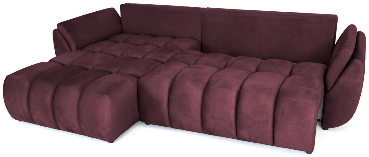 ECKSOFA Iris mit Schlaffunktion und Bettkasten, links oder rechts montierbar – Bordeaux Samt 280/184/85 cm - Bordeaux/Schwarz, Kunststoff/Textil (280/184cm) - WFL GROUP