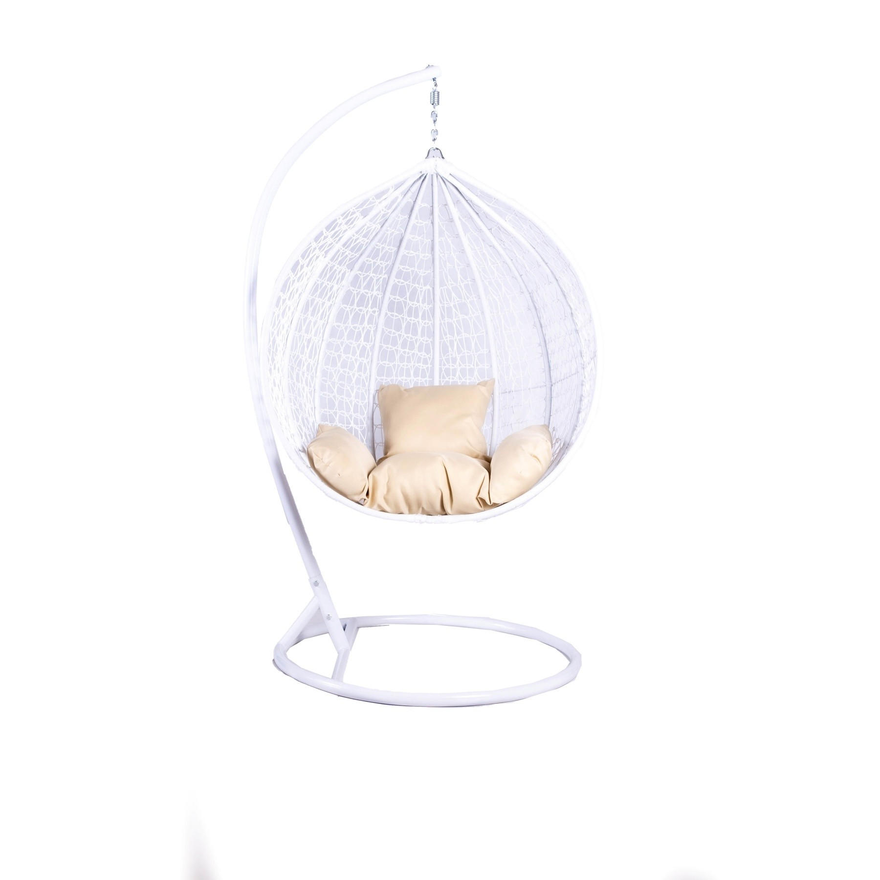 HÄNGESESSEL Cobe Weiß, Beige Kissen, Garten Hängesessel Kokon aus Technorattan - Beige/Weiß, Kunststoff/Metall (107/198/68cm) - Bettso