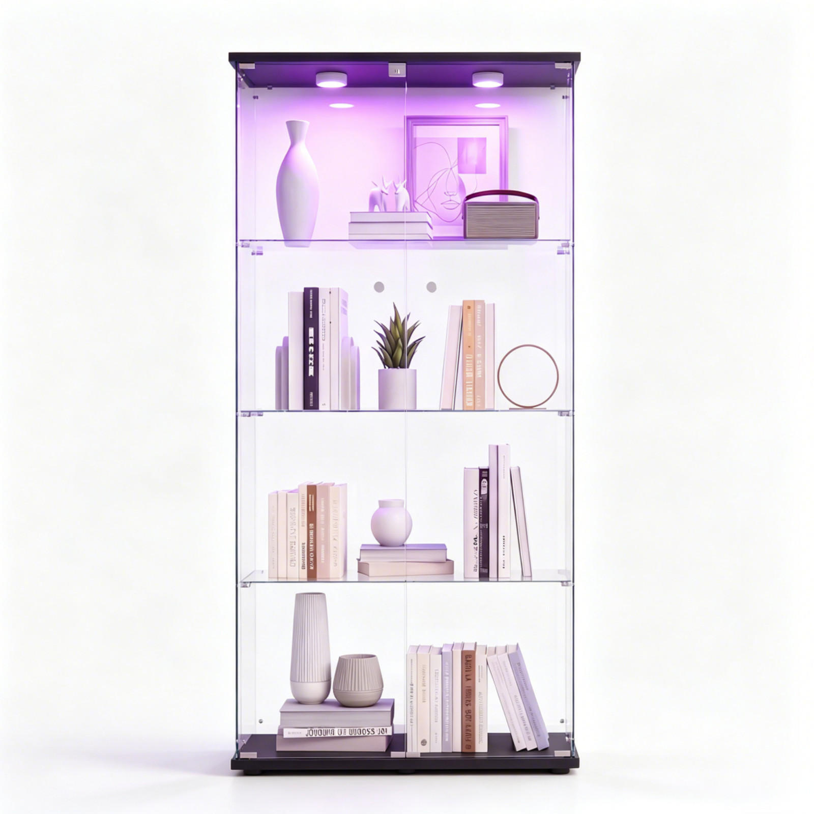 GLASVITRINE LED Schwarz mit 2 Tür 4 Etagen mit Schloss,80.49x36.49x163.9cm - Schwarz, Glas (36.49/163.9/80.49cm) - BPKADHY
