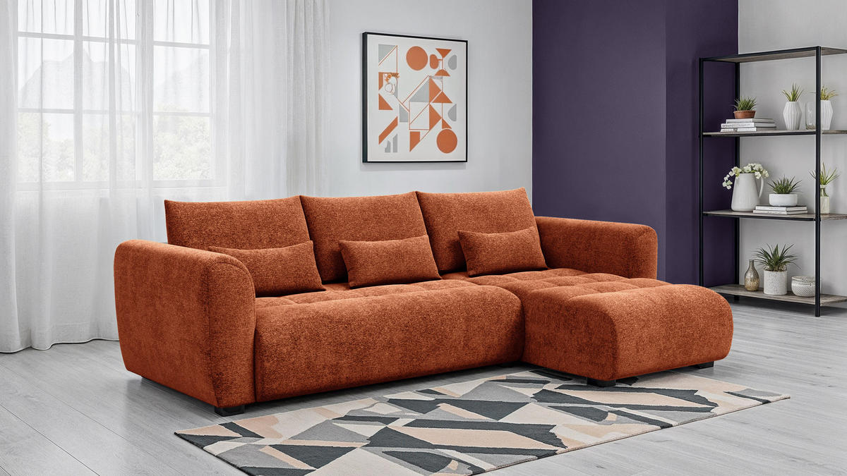 ECKSOFA SORENO 4-Sitzer, orange - Schwarz/Orange, Holz/Textil (293/171cm) - Courtois Laville
