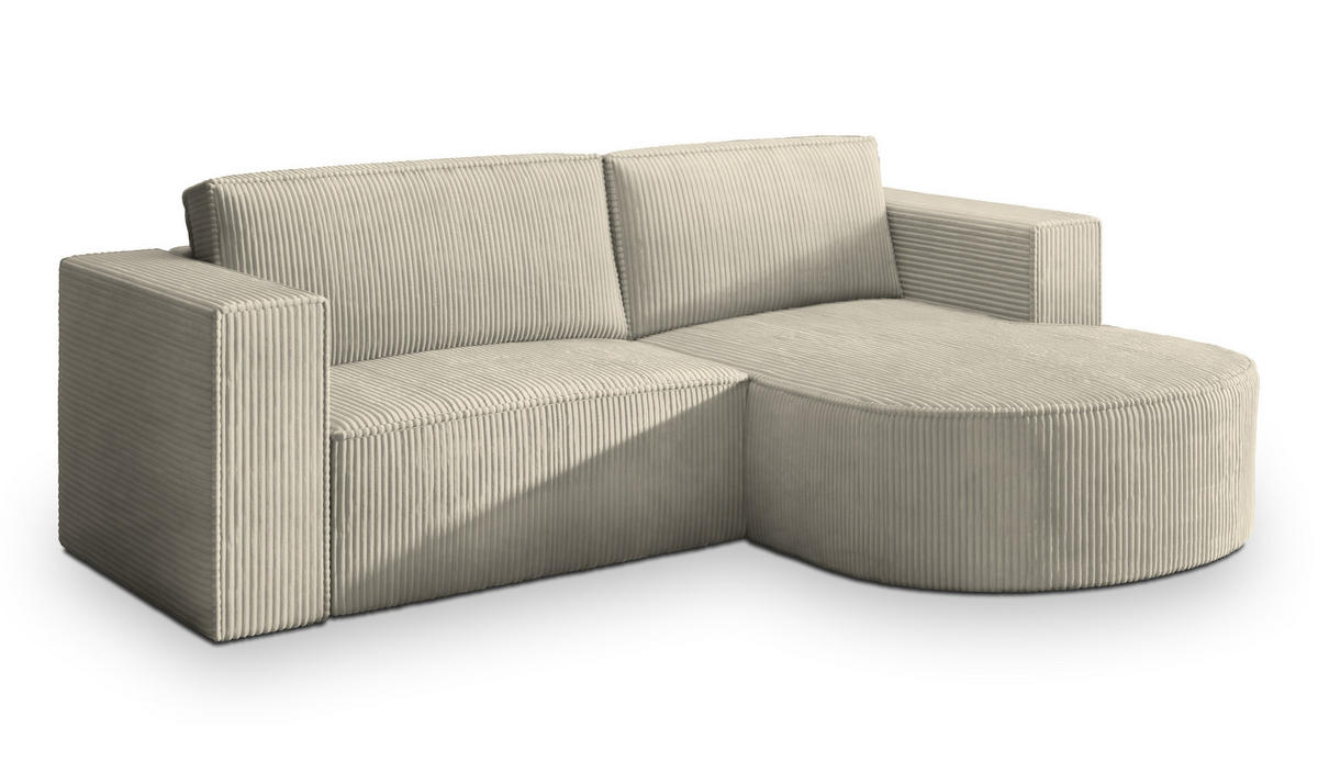 ECKSOFA SORELA P R-S Creme Kordstoff mit Schlaffunktion - Creme, Holz (263/174cm) - MASSENO