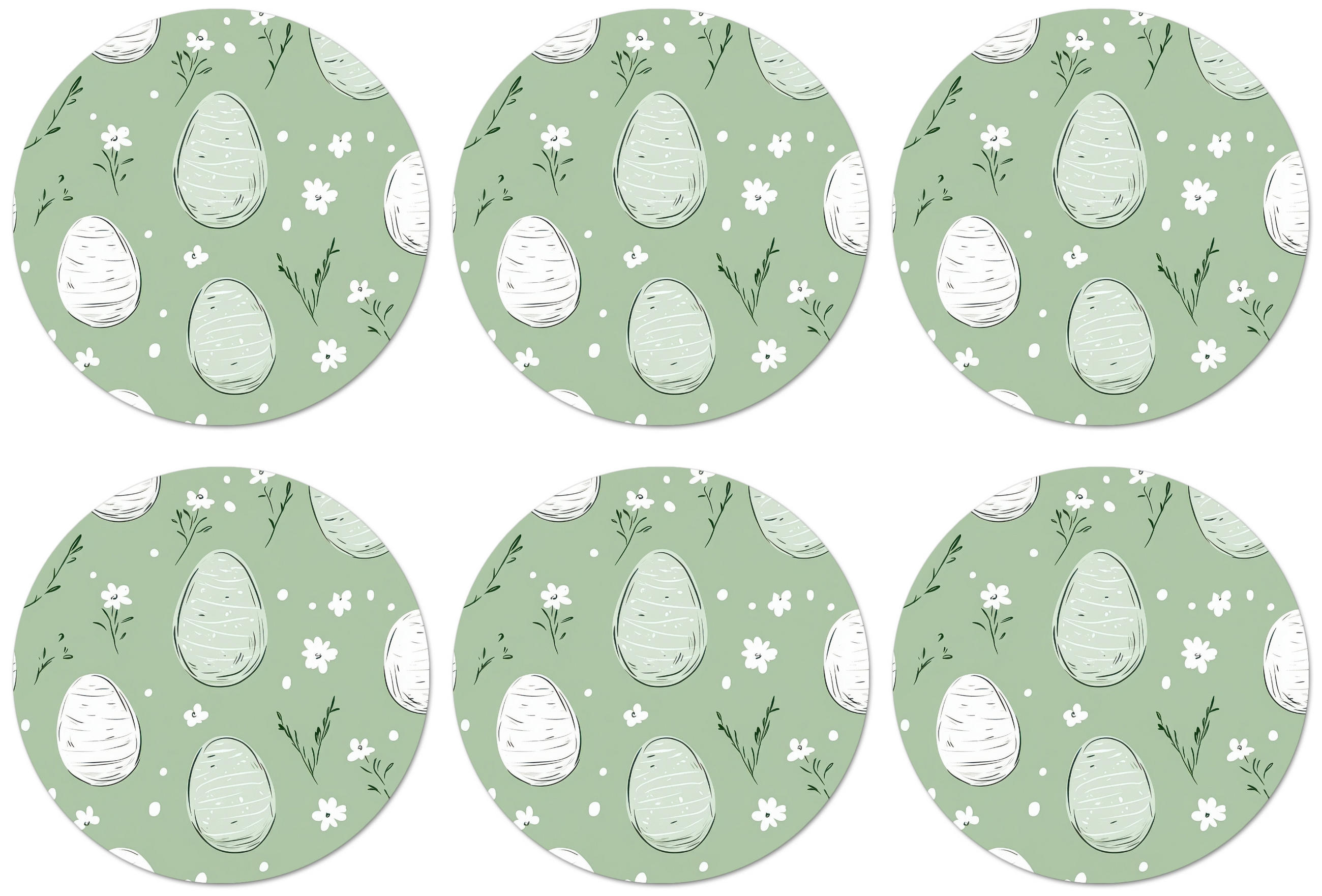 GLASUNTERSETZER Grün - Eier - Muster Tischset für Gläser 10x10 cm - Hellgrün, Naturmaterialien (10/0.2cm) - MuchoWow