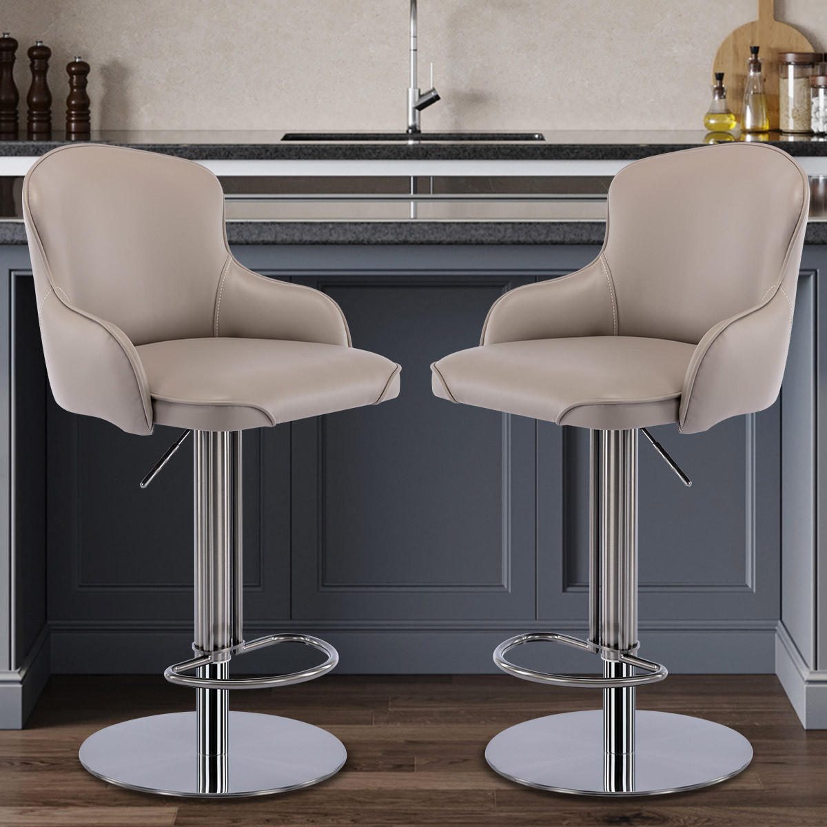 BARHOCKER 1er-Set Grau mit Rückenlehne, Drehbar 360° und Höhenverstellbar - Grau, Metall (52.5/116/52.5cm) - PANGIVO