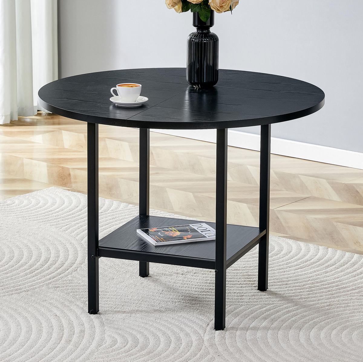 ESSTISCH 100/100/77 cm mit Stauraumablage für 4–6 Personen aus MDF und Metall, Schwarz - Schwarz, Holzwerkstoff (100/100/77cm) - Redom