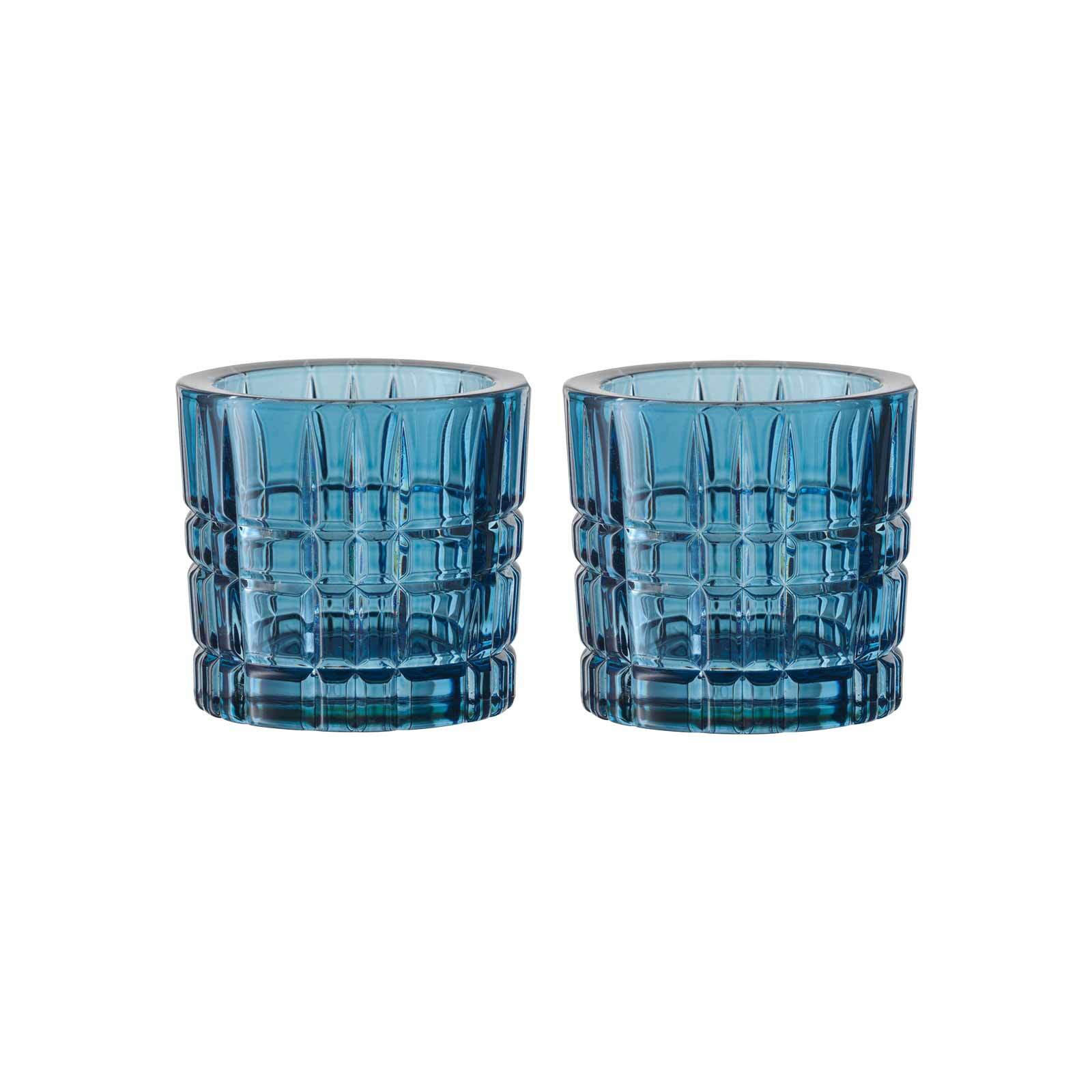 TEELICHTHALTER Square Votives Vintage Blue ø 7,1 x 6,6 cm 2er Set - Blau, Glas (6.6cm) - Nachtmann
