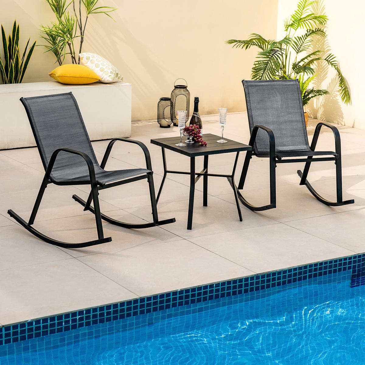 SCHAUKELSTUHL Schwarz(2er-Set) - Schwarz, Metall (62/86/91cm) - COSTWAY