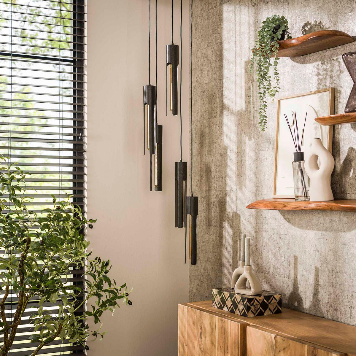 HÄNGELEUCHTE Tube Schwarz 30/30/ 180 cm - Schwarz, Metall (30/30/180cm) - Hoyz Collection